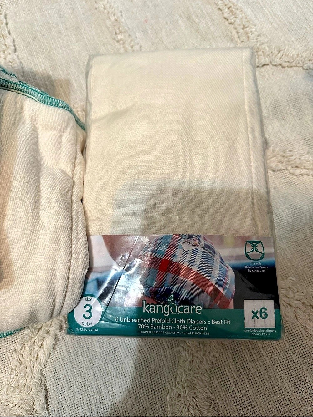 KangaCare Unbleached Prefold Cloth Diapers Baby NWT/washed only size 3x 17 12-25